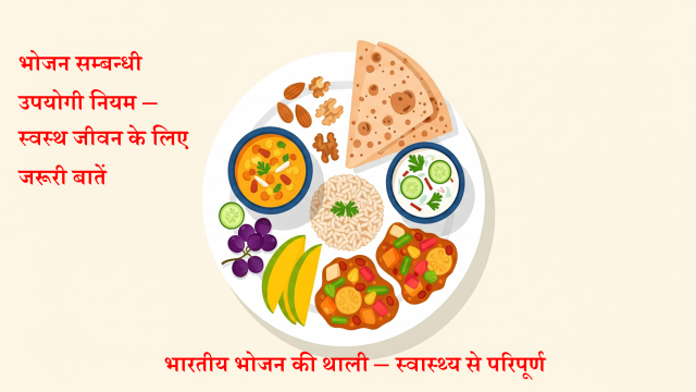 balanced diet plate with healthy Indian food items in a clean modern illustration