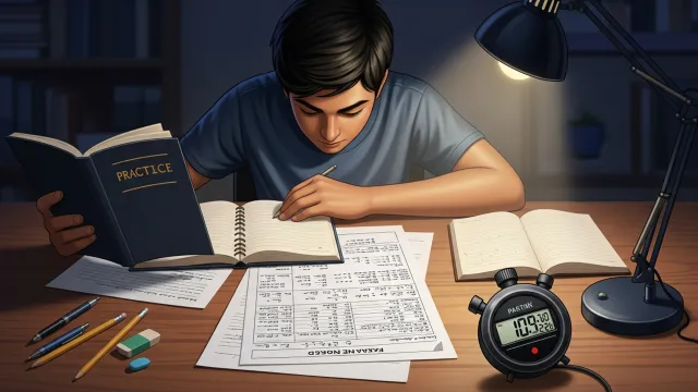 Student solving previous year question papers for Class 10 board exams