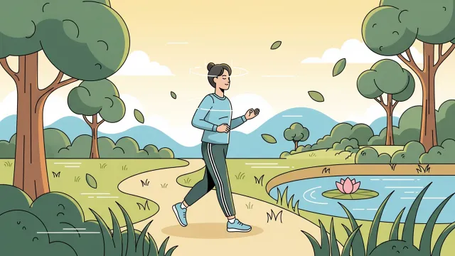 Tips for Staying Healthy Illustration of person exercising walking and meditating for healthy lifestyle