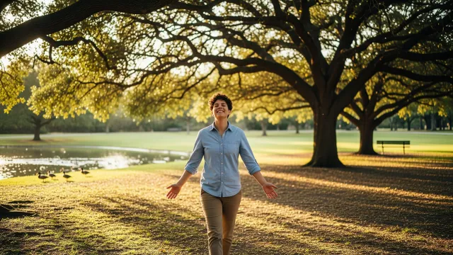मोबाइल से दूर रहकर प्रकृति का आनंद लेता व्यक्ति