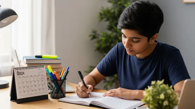 पढ़ाई का टाइम टेबल बनाता हुआ छात्र