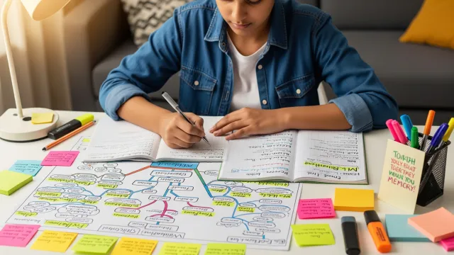 याद करने की तकनीक अपनाता छात्र